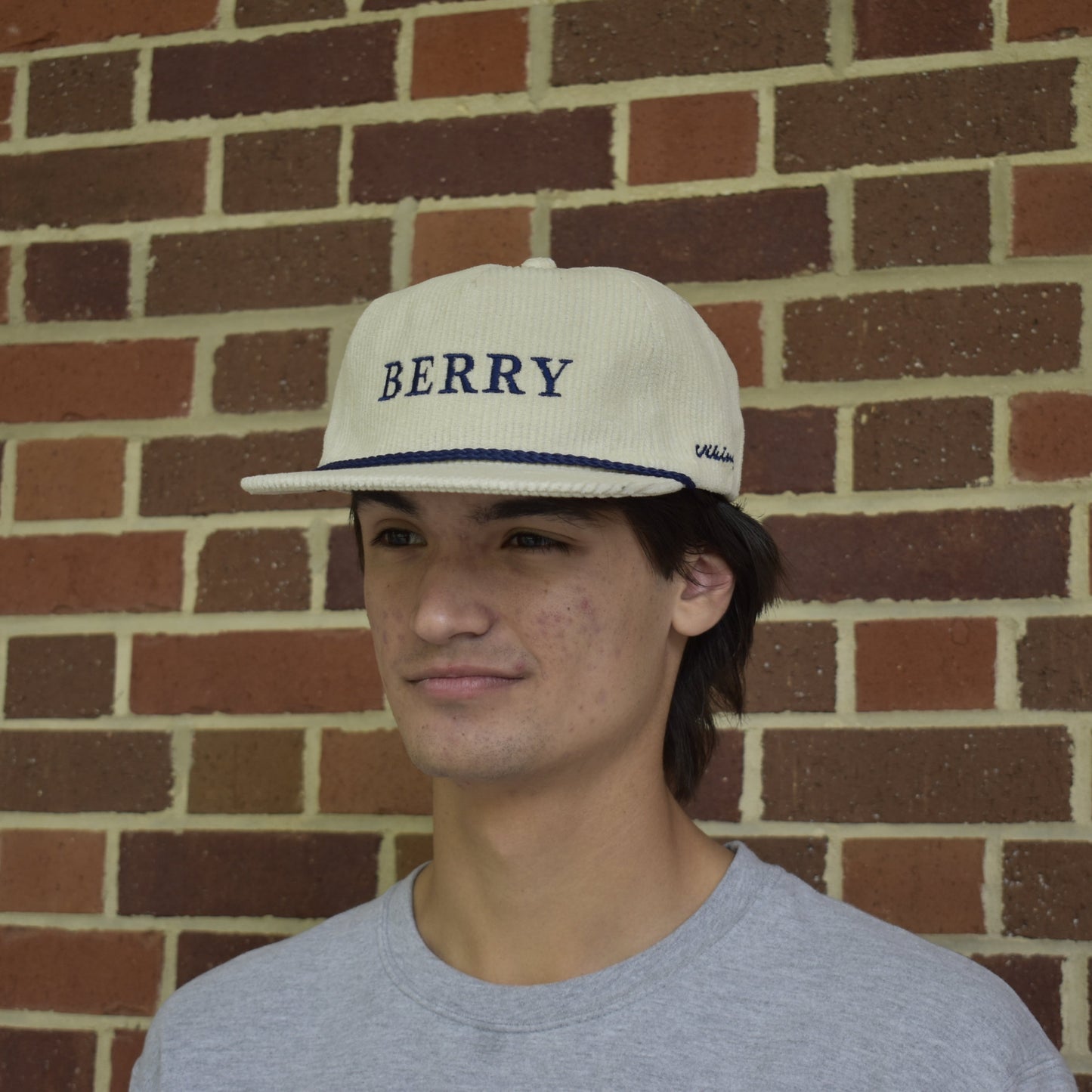 White Corduroy Hat w "Berry"