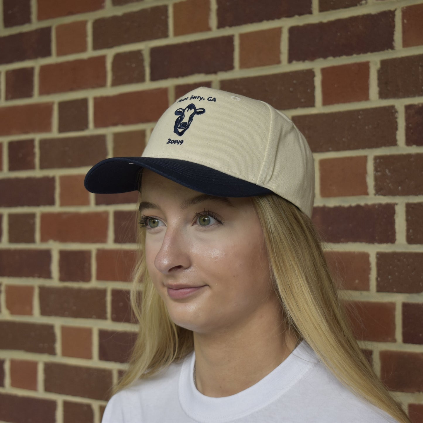 White and Navy Cow Cap