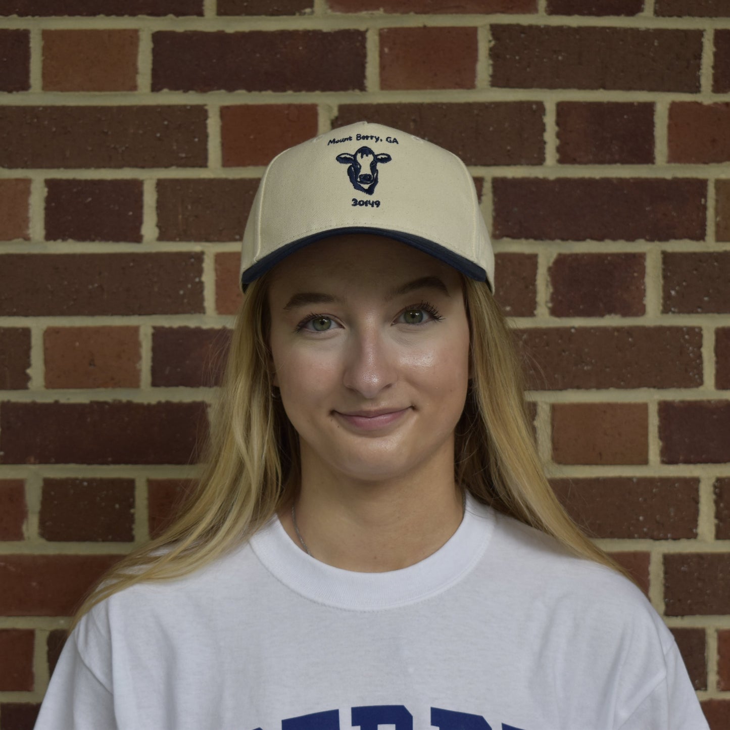 White and Navy Cow Cap