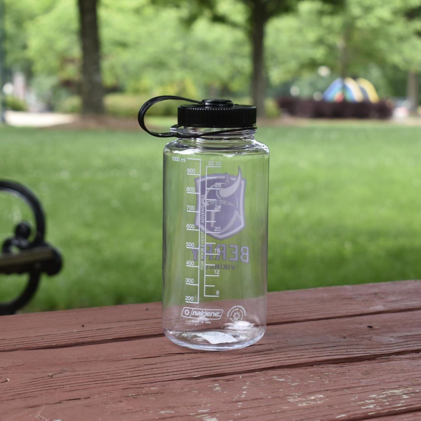 32 oz Nalgene - Clear/ black lid - Viking Head