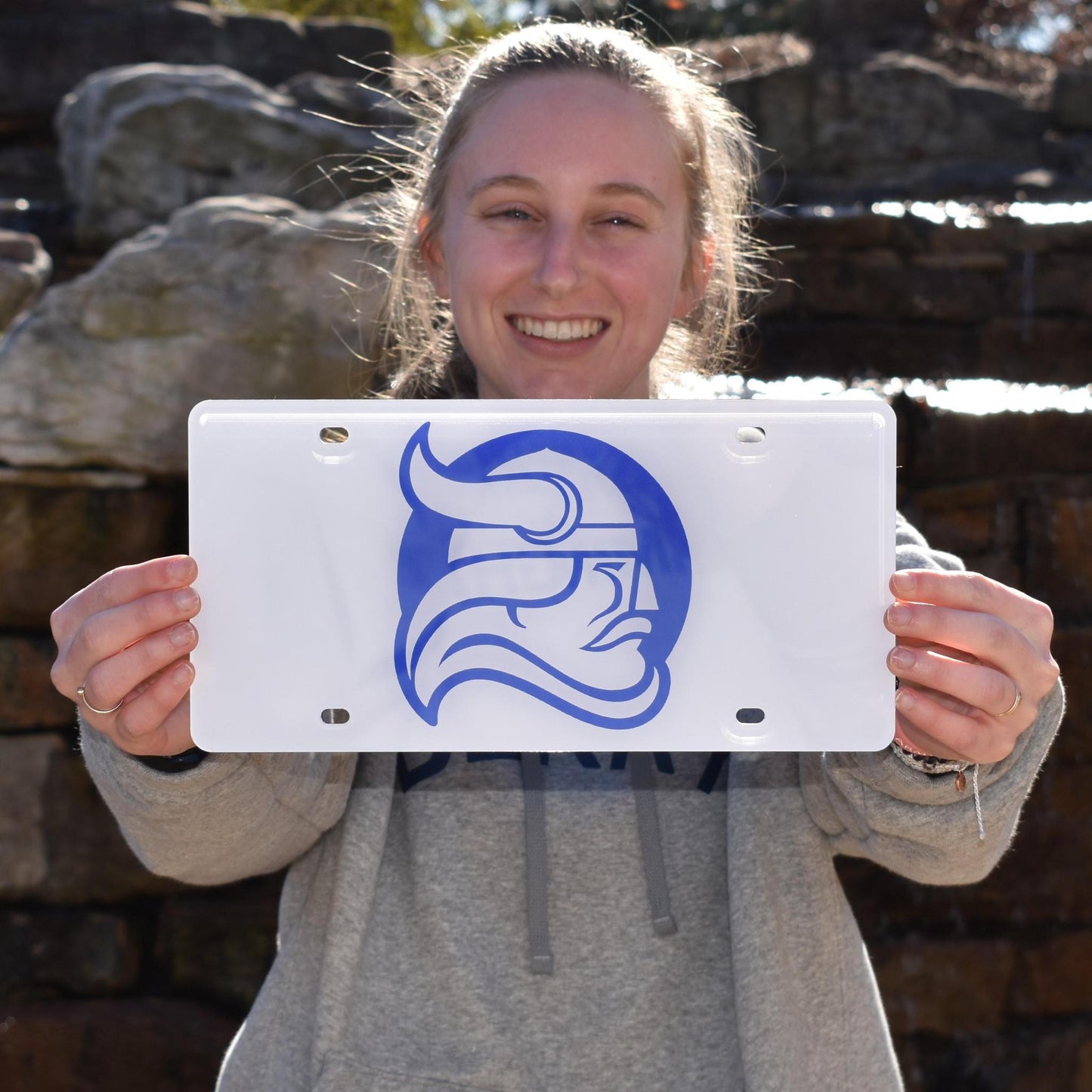 White License Plate Cover w/ Blue Viking Head