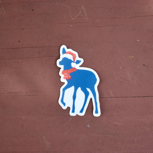 Blue Christmas Deer Sticker