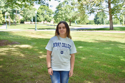 Light Blue Berry College Mom Tee with Shield