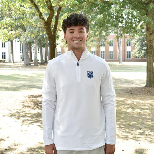 Men's White Flex QTR Zip Pullover With Viking Head