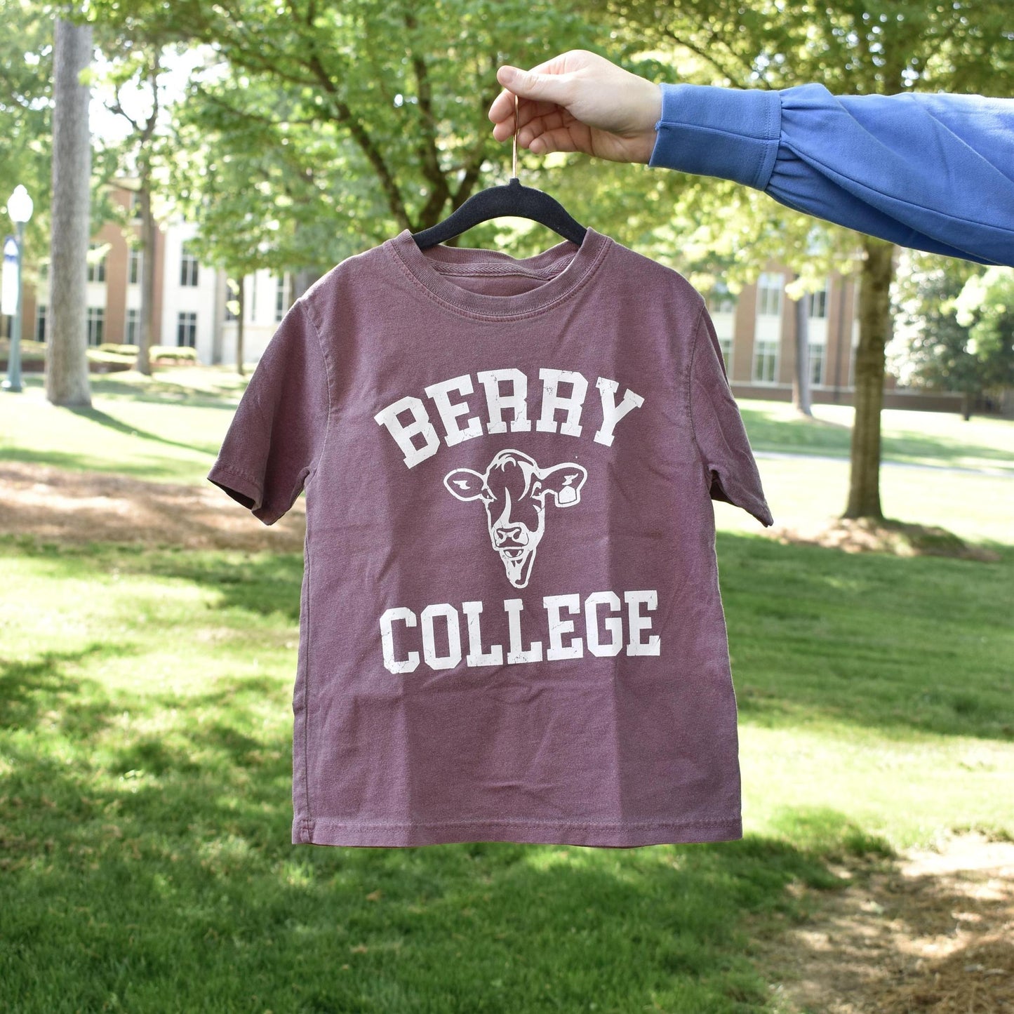 Youth Blue 84 Maroon Dyed Ringspun Tee Cow Design