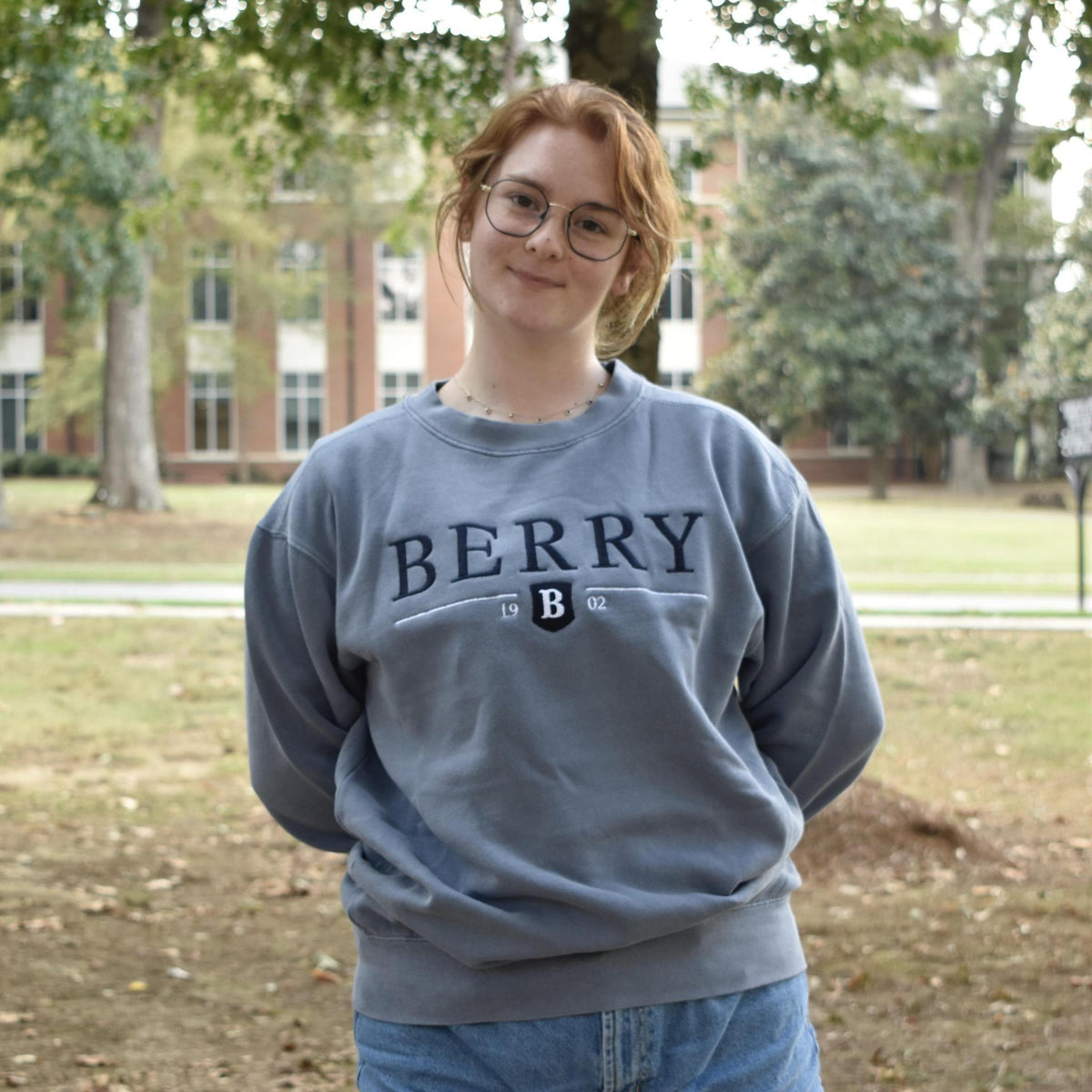 Embroidered Oxford Berry Crewneck