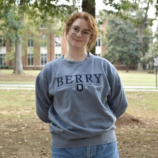 Embroidered Oxford Berry Crewneck