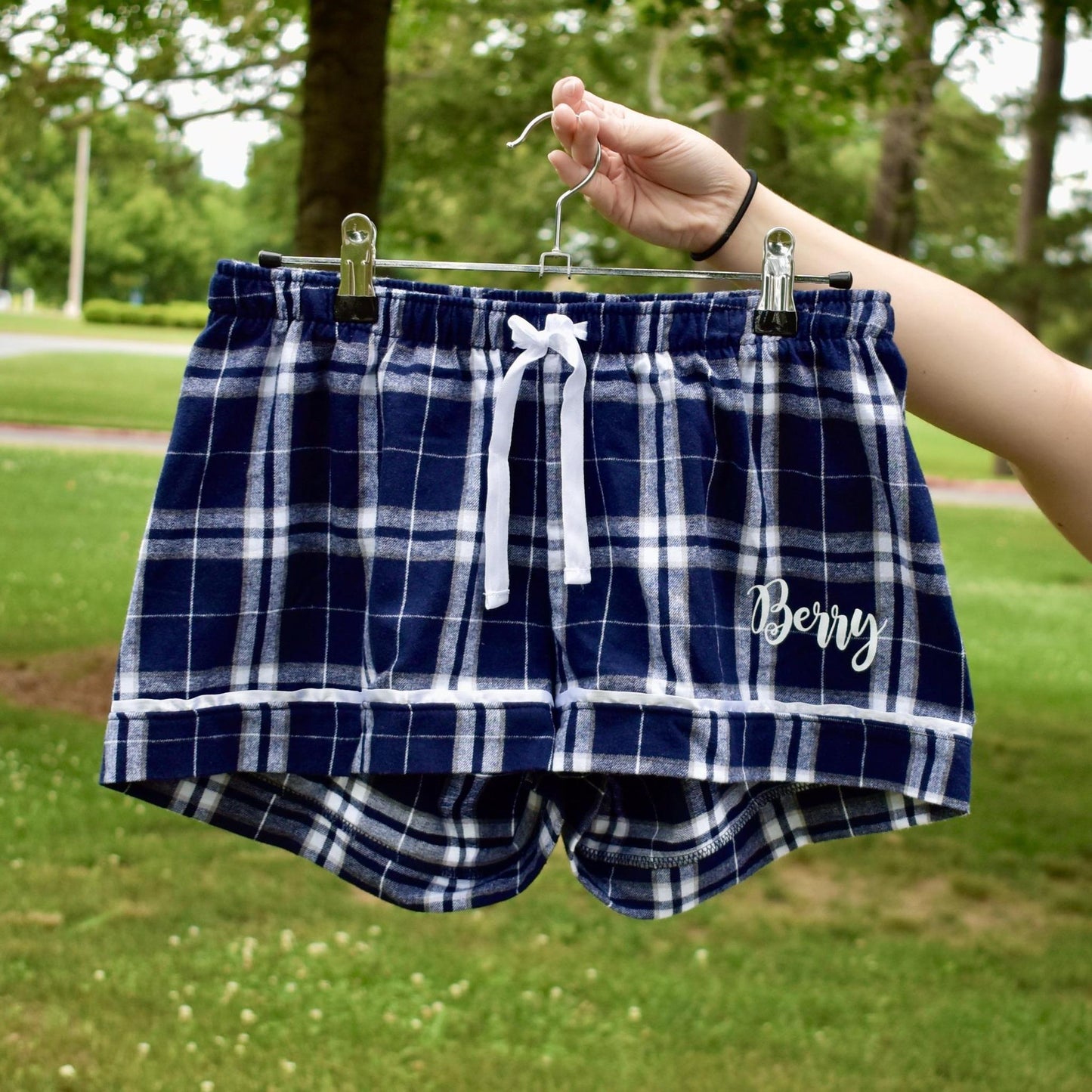 Navy/Silver Plaid Women's Flannel Pajama Short