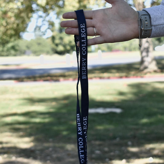 Navy Woven Lanyard w/ white letters and buckle