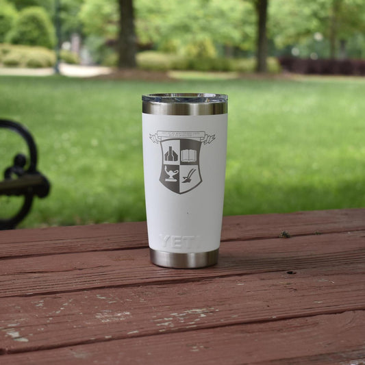 20 oz White Yeti Alumni Shield Rambler