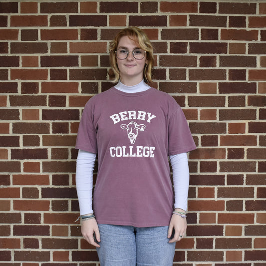 Blue 84 Maroon Dyed Ringspun Tee Cow Design