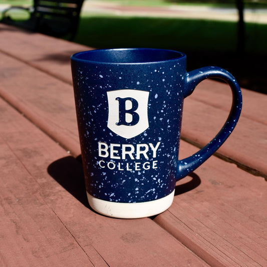 Cobalt Blue Mug with the Berry college shield above the words "Berry College"