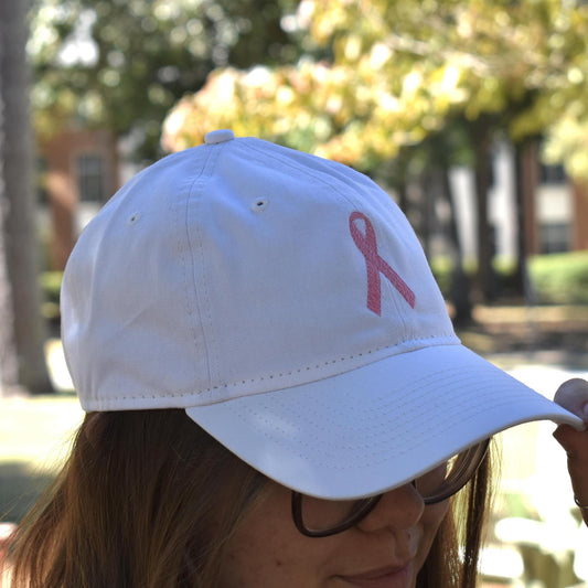 White Breast Cancer Ribbon Hat